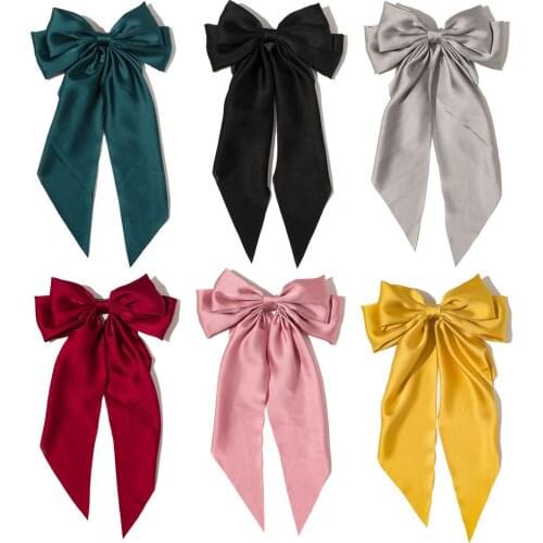 2021 New Fashion Bowknot Ribbon Hairpin Simple Generous Satin Spring Clip for Women Elastic Girl Hair Accessories Headwear