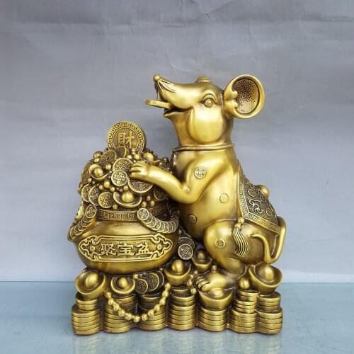 Wedding decoration Chinese Seikos Buddhism brass copper cornucopia mouse statue Implied wealth