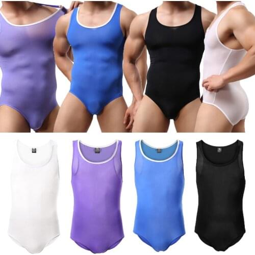 Sexy Men Undershirts Thongs Ultra-thin Transparent Bodysuits Breathable Fitness Wrestling Singlet Jumpsuit Underwear Beach Wear