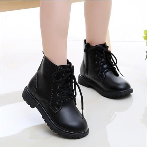 Fashion 2 Colors Children Girls Boys Waterproof Boots Kids Leather Zipper Rubber Martin Boots New Boys Girls Boots