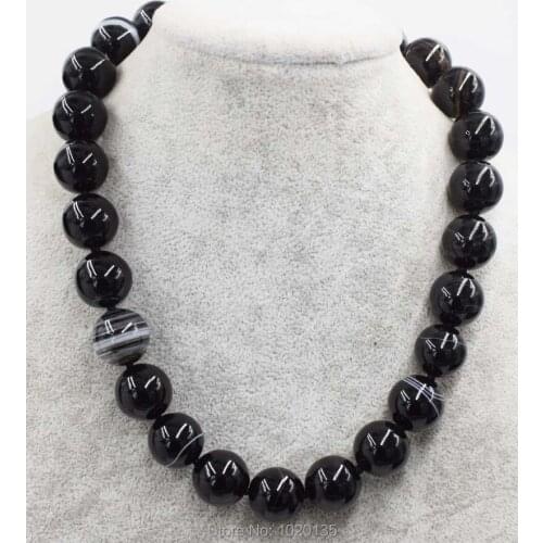 Wow!black veins agate round 16mm necklace 18inch wholesale beads FPPJ