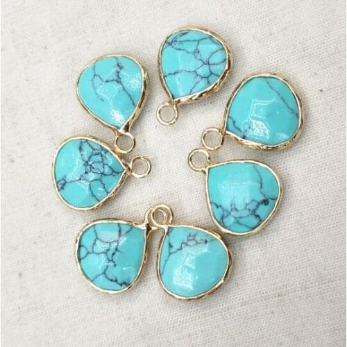 7pcs blue turquoise pendants size 13x18mm teardrop shape with golden pendants beads accessories and findings women necklace mak
