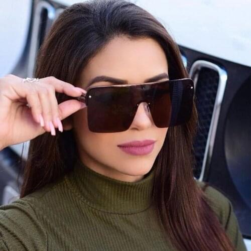 New Siamese Sunglasses Women Anti-Reflective Mirror Rectangle Glasses Frame Fashion Brands Design Outdoor Sun Glasses Uv400