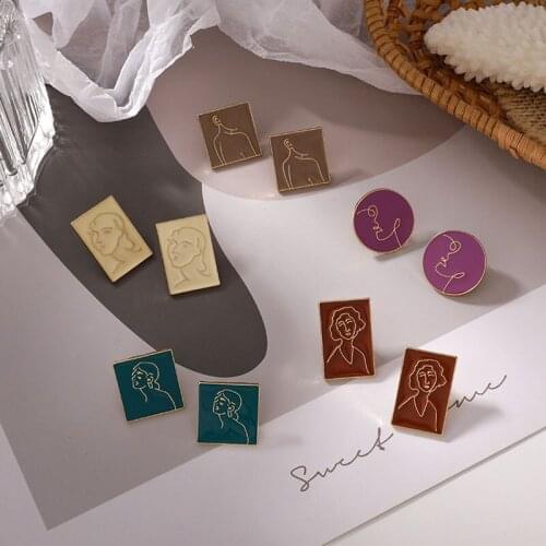 TARCLIY Vintage Geometric Abstract Face Multicolor Enamel Square Stud Earring Women Simple Classic Alloy Jewelry Accessories