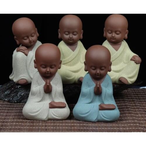 1PCS Purple Clay Monk Small Buddha Figurine Car Ornament Tea Play tea Pets Boutique Tea Table decoration Tea Ceremony Crafts