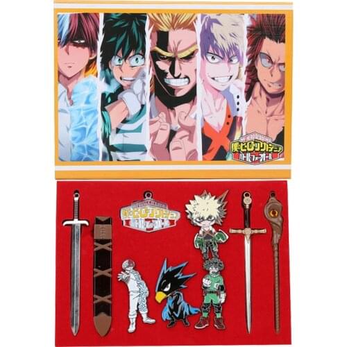 10pcs/set My Hero Academia Cosplay Accessories Shoto Todoroki Midoriya Izuku Bakugou Katsuki Shadow Breastpin Sword Keychain