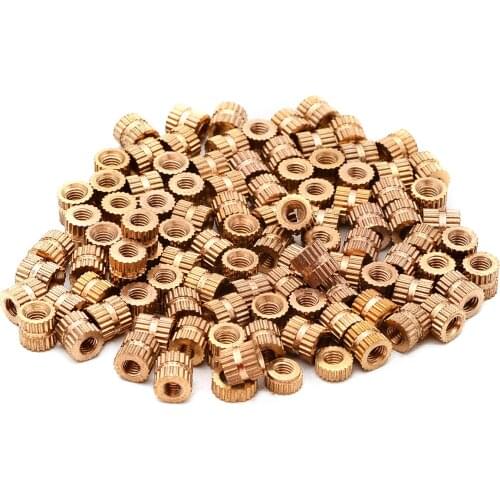 100pcs 3mm(ID) x 5mm(OD) Metric Threaded Brass Knurl Round Insert Nuts Gold ToneM3 Thread