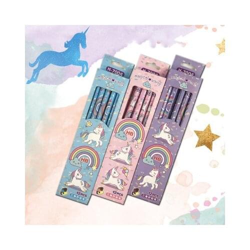 12Pcs/Set Cute Kawaii Cartoon Unicorn Pencil HB Sketch Items Drawing Stationery Student School Office Supplies for Kids Gift