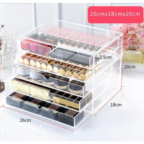 Acrylic 5 Drawers Desk Storage Box Transparent Makeup Organizer Case Cosmetic Storage Lipstick Box Jewelry Box 26*18*20cm