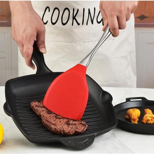 Non-Stick Silicone Spatula Stainless Steel Handle Turners Beef Meat Egg Pizza Shovel Scraper Pan Spatula Kitchen Cooking Utensil