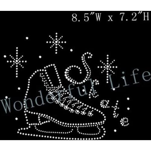 Free shipping Ice Skates Skating Shoe with snowflake Rhinestone Iron on Transfer Design