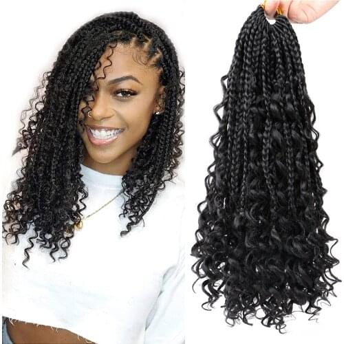 Goddess Bohe Box Braids Crochet Hair 14 Inch Bohemian 3X Braiding Hair Extension Curly Ends Pre looped Crochet Box Braids 22"