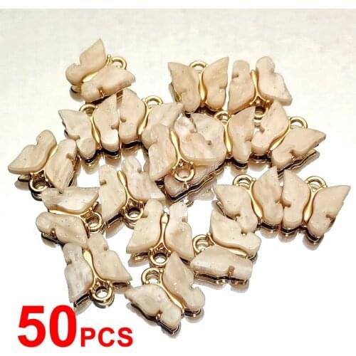 Cender 50Pcs/set Fashion Acrylic Gold Color Shining Butterfly DIY Accessories Girls Making Earring Necklace Pendant Jewelry