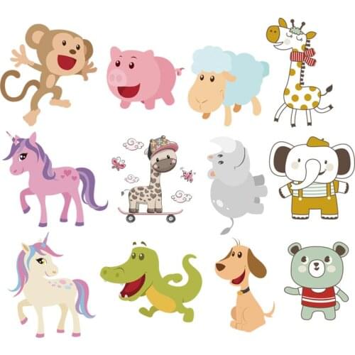 Colorful Cartoon Heat Transfer Sticker Unicorn Monkey Dog Animal Patches Diy A-level Washable Iron On Patch For Clothing Y-174
