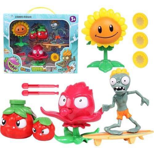 4pcs/lot Plants vs Zombies Figure Toys Full Set Boys Ejection Toys Anime Action Figure Model Toy Children Dolls Gifts No Box
