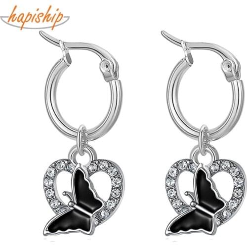 Hapiship 2021 New Fashion Stainless Steel Butterfly Mermaid Slippers Starfish Hoop Earring For Women Men Everyday Jewelry DJ317