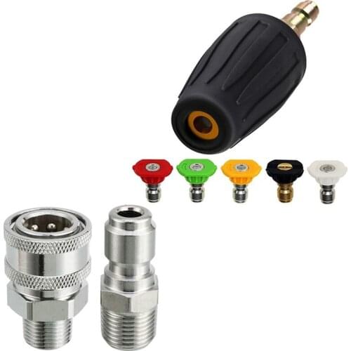 HLZS-Pressure Washer Adapter Set, 3/8 Inch Quick Connect, Rotating Turbo Nozzle for Pressure Washer with 5 Spray Nozzle Tips