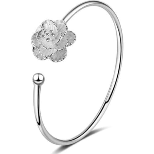 KOFSAC New Fashion 925 Silver Bangles For Women Sweet Cute Cherry Blossoms Bracelet Bangle Fine Jewelry Valentines Day Gifts