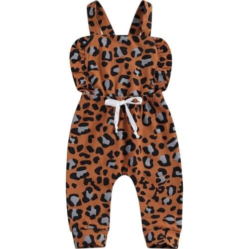 0-3Y Lovely Infant Baby Girls Overalls Pants Leopard Print Ruffles Sleeveless Straight Backless Jumpsuits