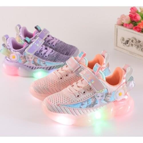 Girls Sneakers with LED Light 2020 Autumn New Aisha Princess Breathable Mesh Running Shoes for Girls Child Tennis Shoes Lumious