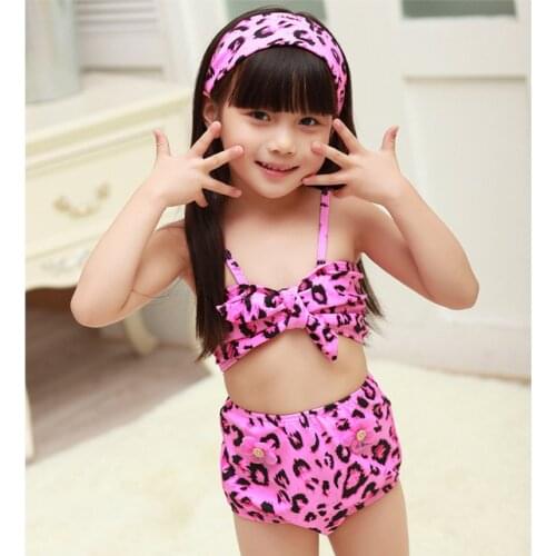 New Kids swimwear Leopard print Girls Swimsuit Kids Two-pieces swimwear Children Beachwear Biquini infantil-H063
