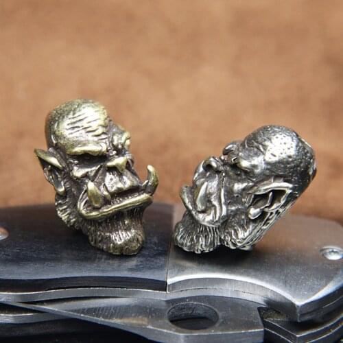 Brass Orcish Warrior Chief Knife Beads DIY Paracord Rope Accessories Durotan Figurines Lanyard Pendant EDC Outdoor Tool Hanging