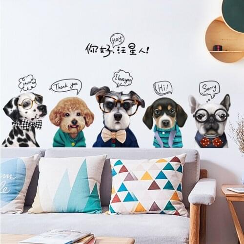 Cartoon Animals Wall Sticker Dog Cat Living Room Bedroom Home Decoration Wall Decal DIY Vinyl Self-adhesive Wallpaper Room Decor