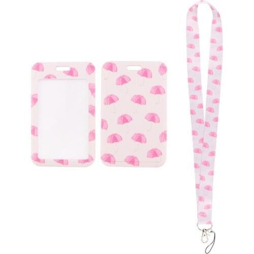 MD1041 DMLSKY Cartoon Pink umbrella Cute Card Holder Keychain Lanyards for keys Badge ID Mobile Phone Rope Gifts