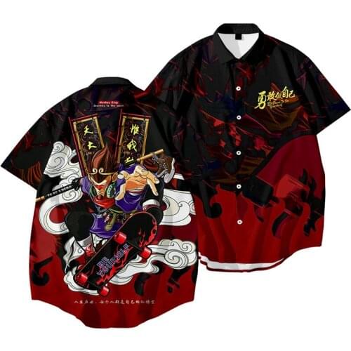 Monkey King Printed Men Short Sleeve Hawaiian Streetwear Male Blouses Tops Japanese Beach Shirts Oversize 6XL
