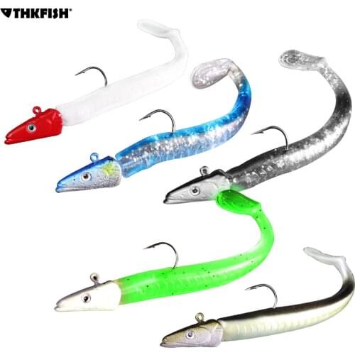 5Pcs Soft Fishing Lures 10cm 10.5g Sinking Pencil Shaped Lead Head Jig Fishing Soft Lure Artificial Bait With Hooks