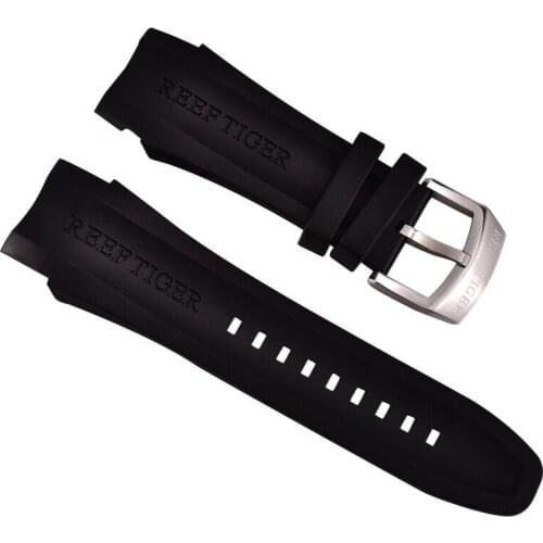 Reef Tiger/RT Soft Rubber Watch Band Waterproof Watch Strap 23mm Width Black Rubber Strap for Men RGA3069