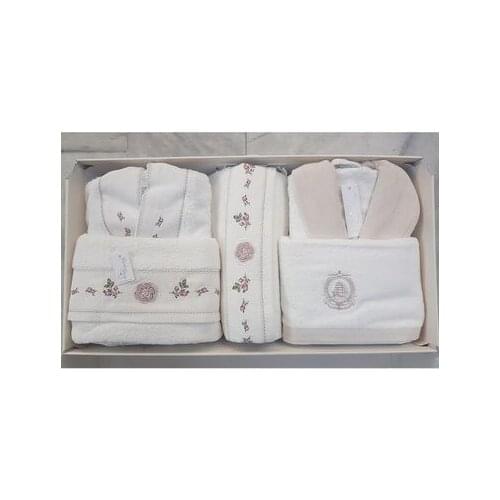 DowryWorld - Fiesta Embroidered Bamboo Bathrobe Set Dream 6 Piece Cream
