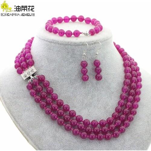 New Charm Natural Tiger Stone Rubys Jaspers Lapis Lazuli 3 Rows Set Necklace Bracelet Earrings Woman Girl Christmas Wedding Gift