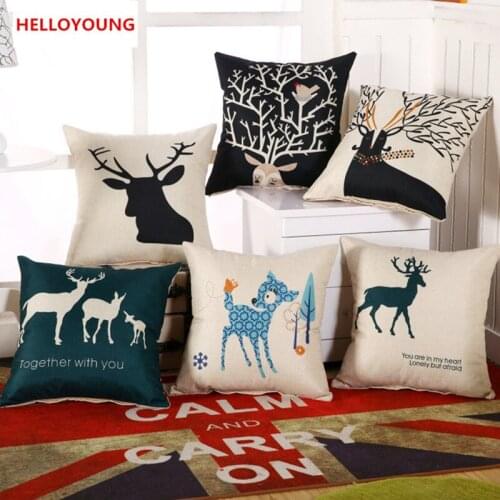 Elk New 7 styles Linen Pillow Cover Geometric Deer Cushion Cover Nordic Style Home Decorative Pillow Case housse de coussin