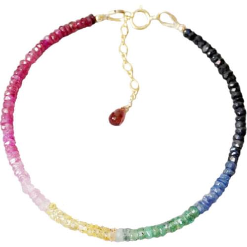 One Set Ruby/Sapphire/Emerald Roundel faceted 3-4mm Necklace Bracelet 42cm 17cm 14k plated hook wholesale for women xmas gift