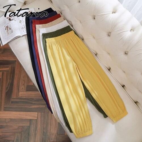 Autumn Cotton Linen Pants for Women Soft Tgirl Solid Black Tie Feet Lantern Pants Capri Ankle-length Waisted Trousers for Female