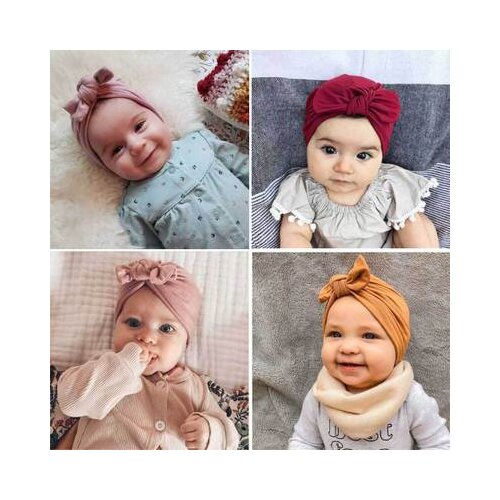 Lovely Winter Solid Color Thick Newborn Hat Boys Girl Cotton Soft Big Bow Turban Bonnet Caps Solids Baby Shower Props