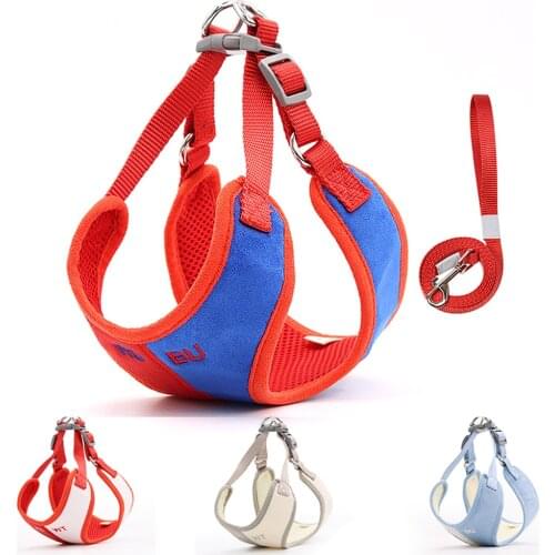 Suede Dog Harness Leash Adjustable Reflective Breathable Vest Pet Cat Harness Walking Leads For Puppy Small Medium Dog