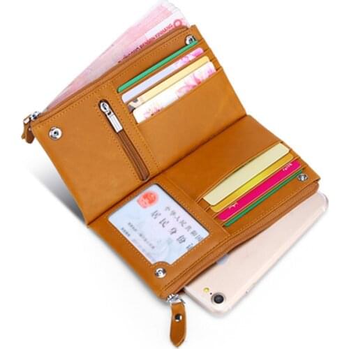 Vintage Genuine Leather Hand Wallet Womens Antique Crazy Horse Phone Purse Long Cow Leather Multifunction Card Hand Bag