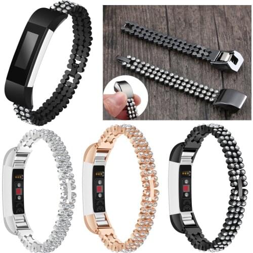 High Quality Rhinestone Stainless Steel Womens Wrist Watch Bracelet Suit For Fitbit Alta Bracelet Clasp Watches Accessories