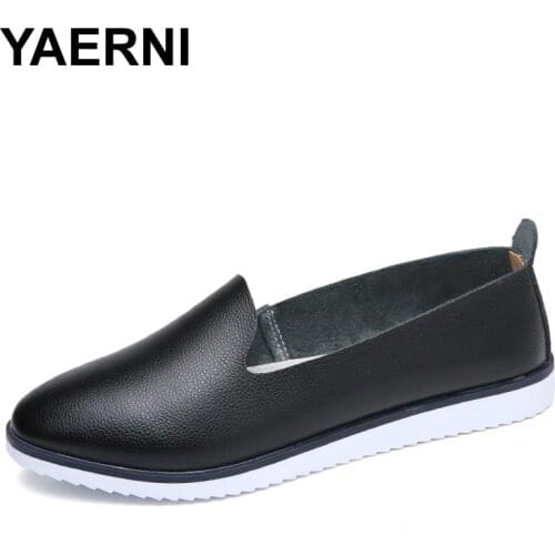 YAERNI Women Ballet Flats Shoes Genuine Leather Slip on ladies Shallow Moccasins Casual Shoes Female Summer Loafer Shoes Women