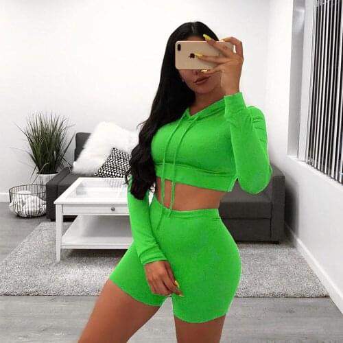 Women Sportwear Casual Tracksuit Long Sleeve Hooded Sweatshirt +Shorts Home Apparel 2 Piece Suit Plus Size S-XXL Matching Sets