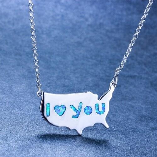 Blue Glamour Lady Fashion Pendant Necklace Chain Necklace For Women Wedding Party Jewelry Gift I LOVE YOU