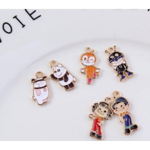 10pcs/lot Cartoon Character Panda Cute Pet Enamel Charms Drop Oil Alloy Pendants Craft Earring Bracelet Jewelry Accessory YZ258