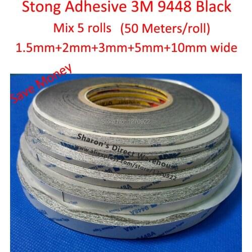 5x Mix 1.5mm/2mm/3mm/5mm/10mm 3M 9448 Black 2 Sides Strong Sticky Tape for iphone Samsung HTC Cellphone LCD Touch Screen Repair