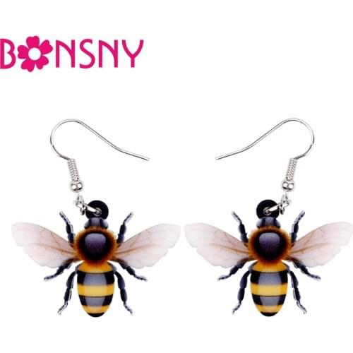 Bonsny Acrylic Flying Honey Bee Insect Earrings Big Long Dangle Drop Novelty Animal Jewelry For Women Girls Ladies Teens Gift