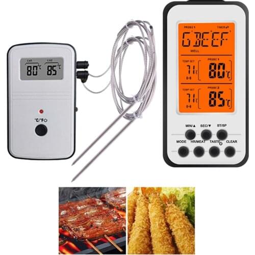 Wireless Remote Digital BBQ Meat Thermometer w/ Dual Probes for Smoker Oven