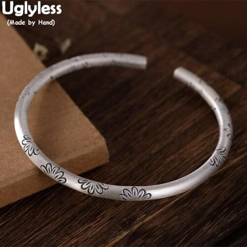 Uglyless 2020 Spring Thai Silver Handmade Grass Bangles for Women Real 999 Pure Silver Open Bangles Ethnic Dress Fashion Jewelry