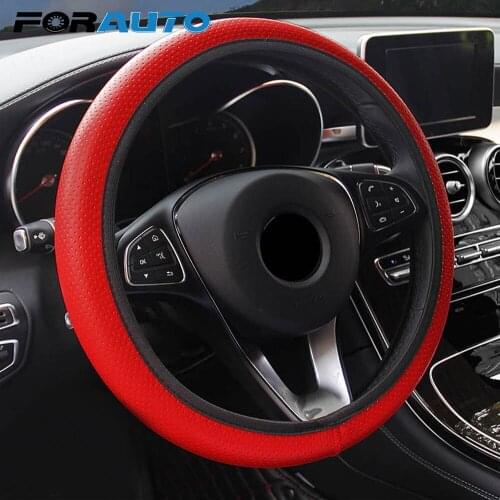 FORAUTO Car Steering Wheel Cover DIY Car Steering-wheel Cover Car-styling Soft Faux Leather Universal Auto Accessories