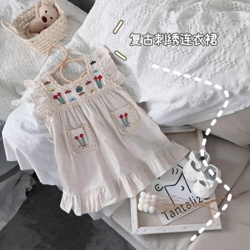2 3 4 5 6 7 8 Years Toddler Girls Dress Summer New Kids Vest Dress Korean Embroidery Fly Sleeve Dress For Girls Baby Clothing